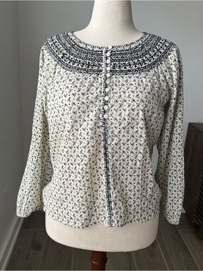 Madewell Boho Printed Blouse with Black Embroidery